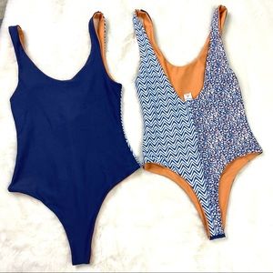 One-Piece swimsuit blue navy front floral back lined new size XS